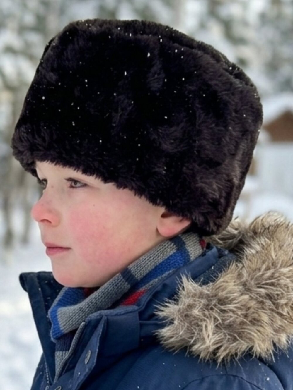 Authentic Vintage Faux-Fur Hat for Child Thick Plush Dark Brown Winter